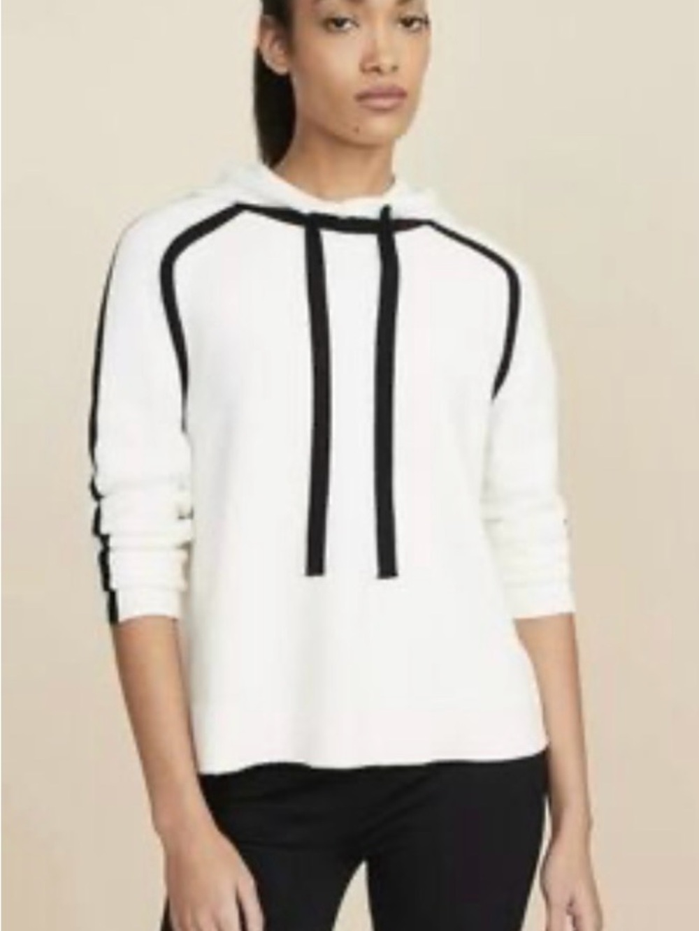 Lou & Grey Cream Hooded Knit Sweater with Black Accents Size L